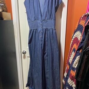 Fashion Nova Blue Button up Denim Jumpsuit Plus Size 3X Tall